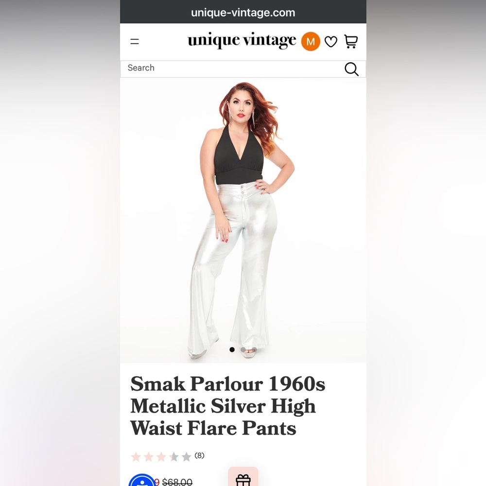 Smak Parlour Metallic Silver High-Waist Flare Pants from Unique Vintage